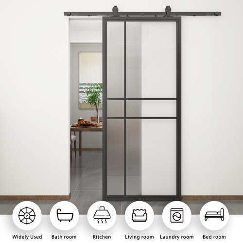 JUBEST 36in x 84in Glass Barn Door with Installation Hardware Kit, One